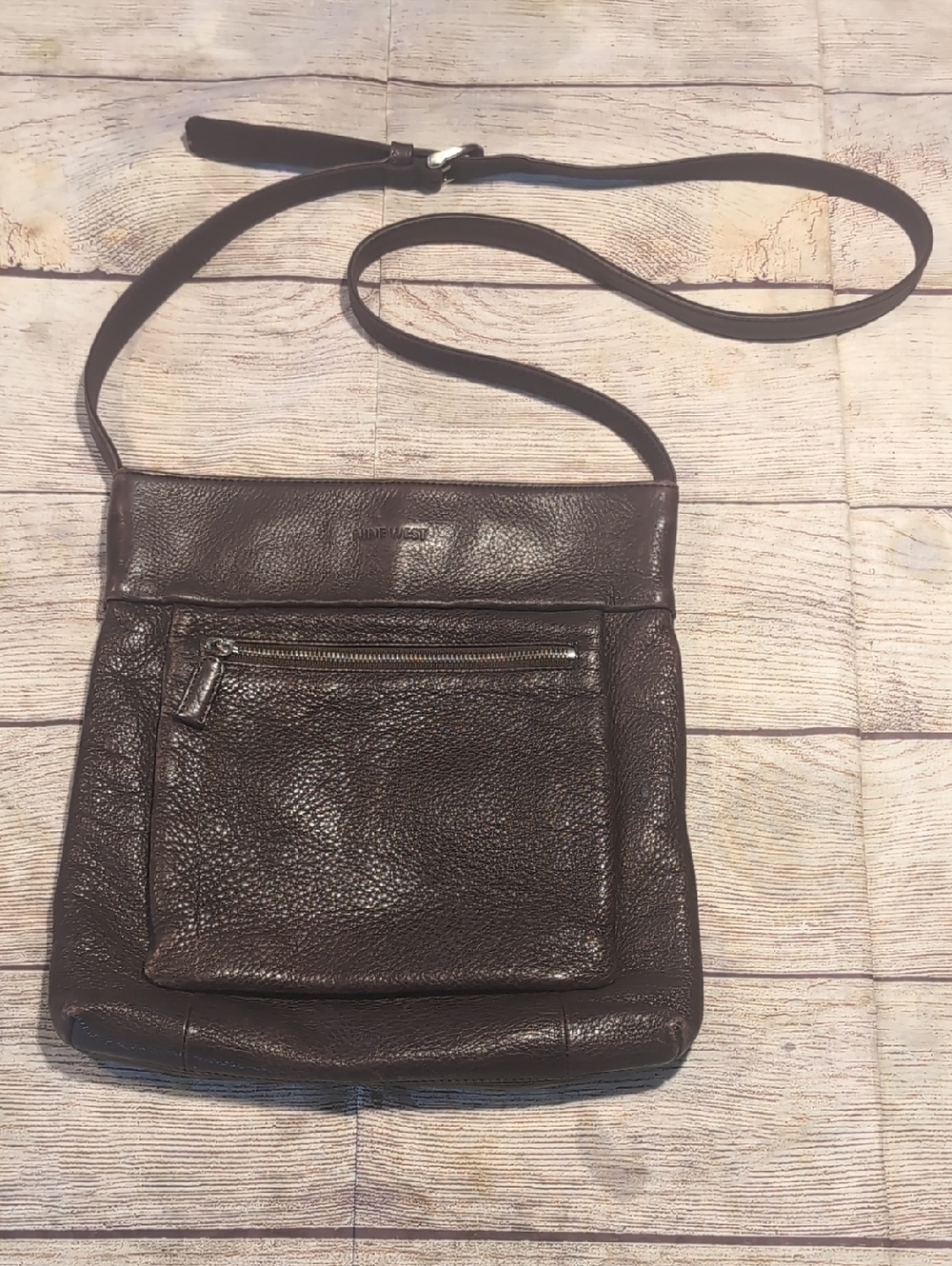 Nine West Vintage Brown Pebbled Leather Crossbody Bag